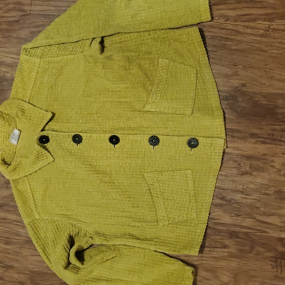 Cotton  Velour lime/mustard green color jacket  Oversized Buttons Large - Picture 2 of 8